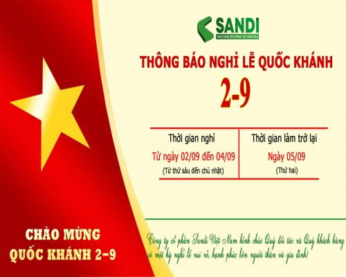 Sandi Việt Nam thông báo lịch nghỉ lễ Quốc khánh 2/9/2022